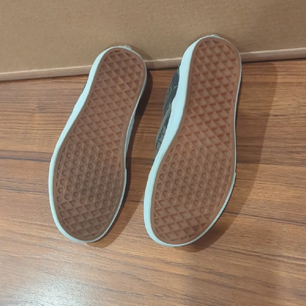 Vans Slip-On Sneakers - Black and Olive Pattern w/Skull - Picture 5 of 5